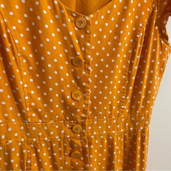 Rachel Parcell Linen Blend Polka Dot Button Front Midi Dress Orange Citrus M - Picture 7 of 16